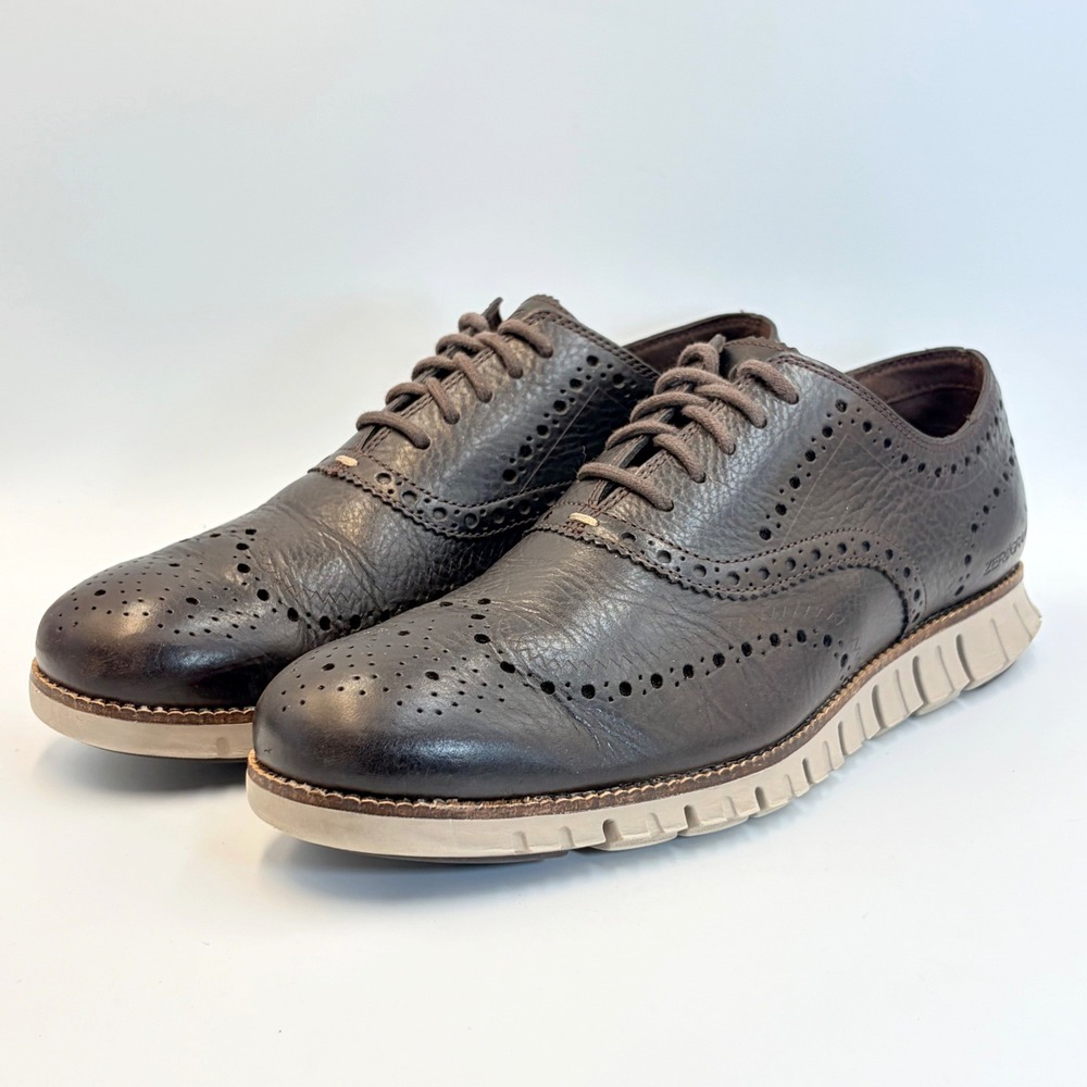 Cole Haan Zerogrand Wingtip Oxford Mens 9.5 Dark Brown Leather C25273 Shoes